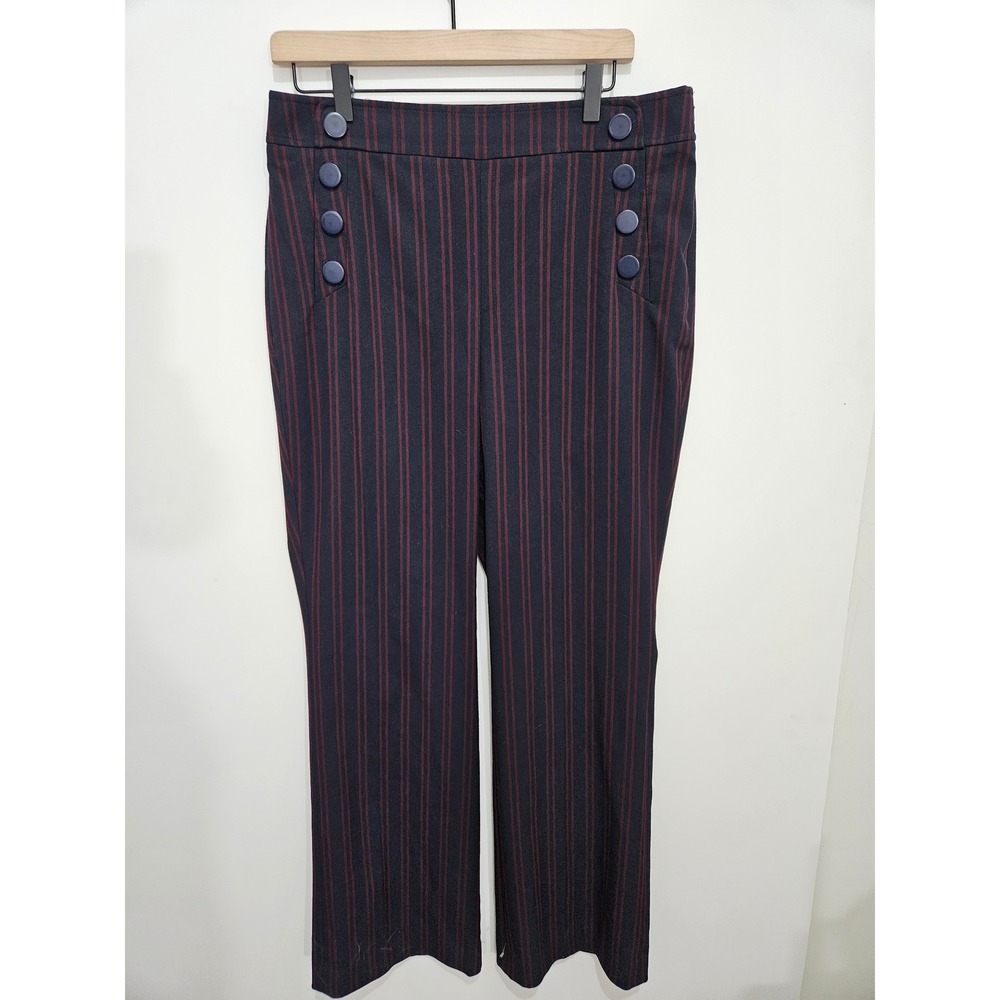 LOFT Julie Trouser Pants Navy Burgundy Vertical‎ Stripe Career Workwear Size 8